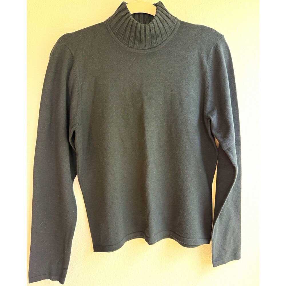 August Silk Black Ribbed Knit Mock Neck Long Sleeve Stretch Pullover Sweater PM